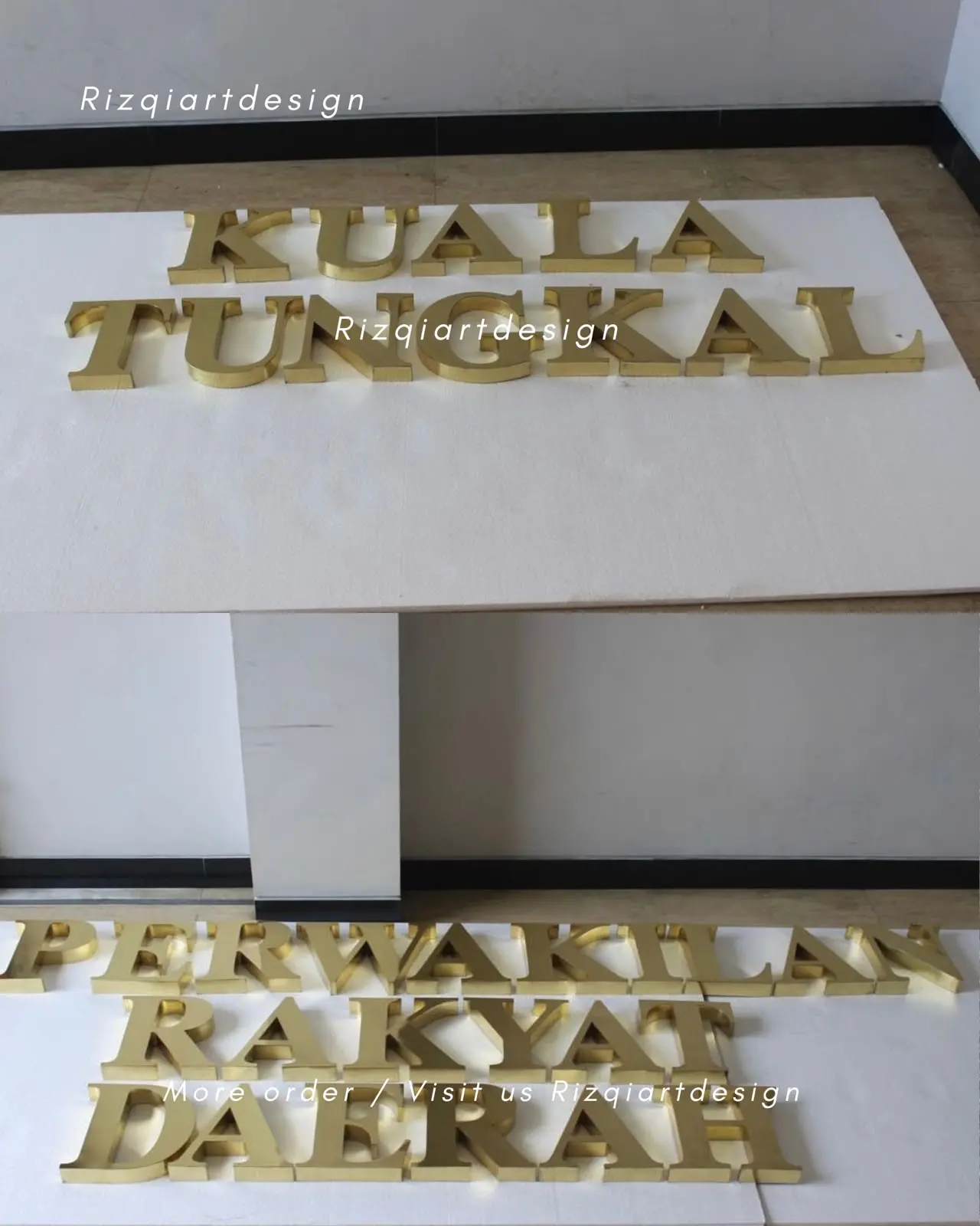 Huruf timbul kuningan Gold Plate 