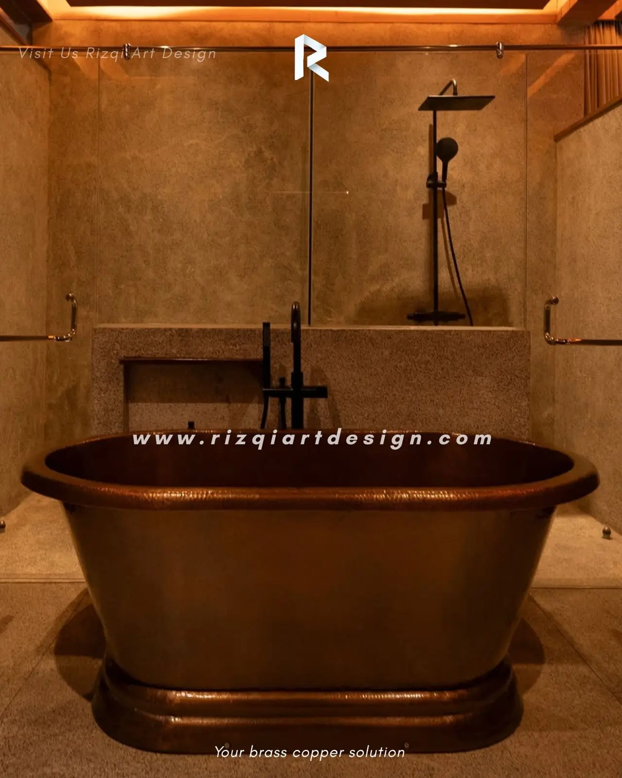 Pengrajin bak mandi tembaga interior kamar mandi hotel Villa bali